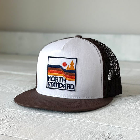 Mesh Poplin Hat - Brown/White with Waves