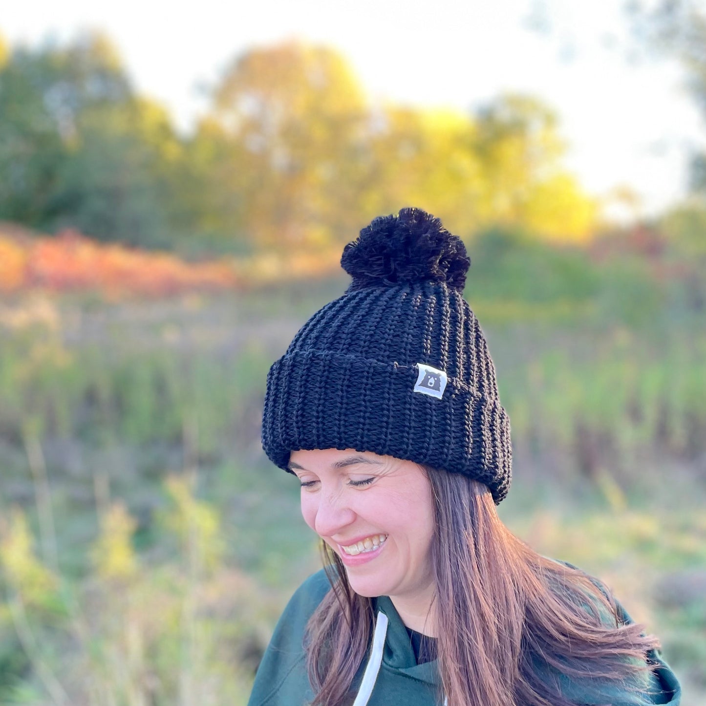 Oversized Chunky Knit Toque - Black