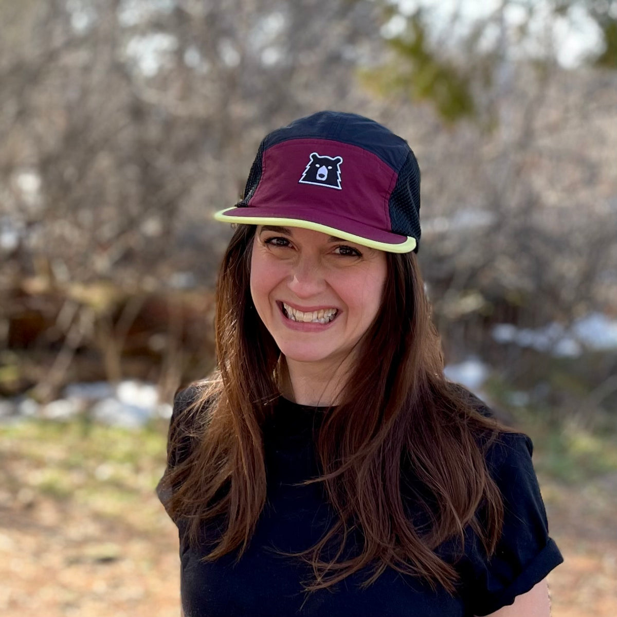 Surf Mesh Hat - Maroon/Yellow with Lil Black Bear