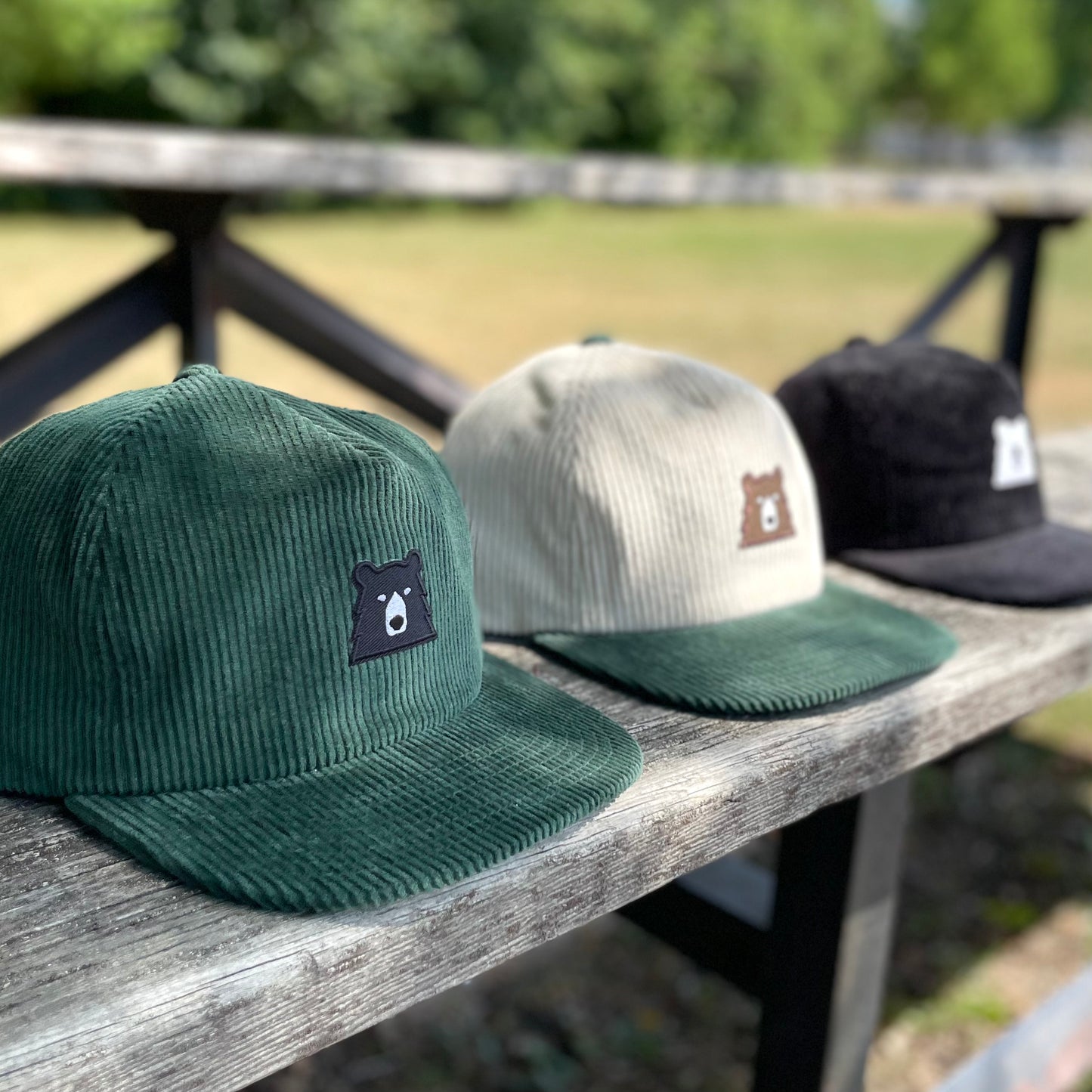 Unstructured Cord Snapback - Black with Lil White Bear