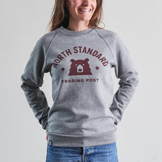 Varsity Crew Sweatshirt - Grey Marl with Maroon