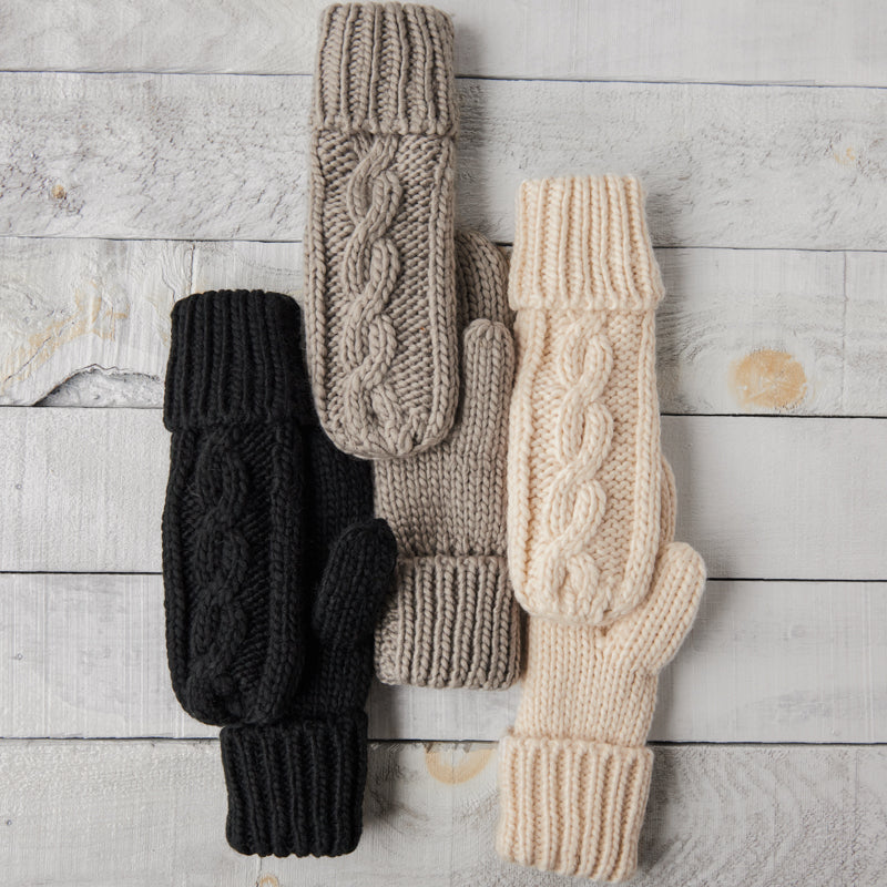 Chunky Cable Knit Mittens - Light Grey