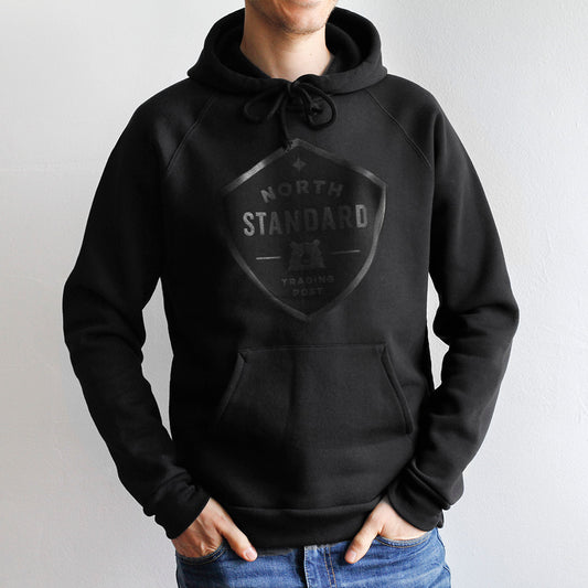 Shield Pop Over Hoodie - Black with Black