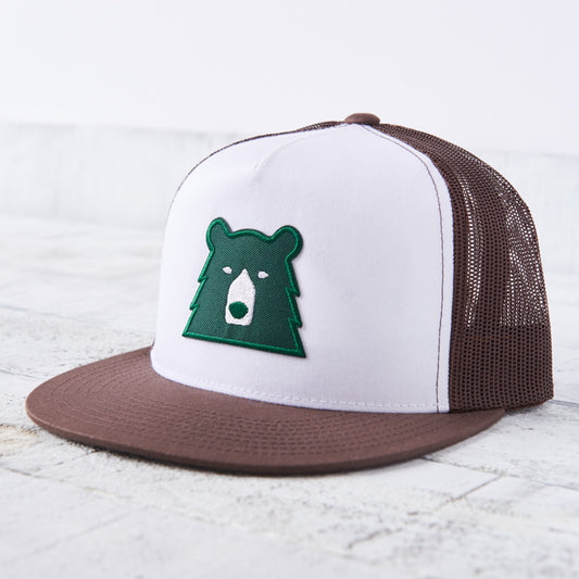 Mesh Poplin Hat - Brown/White with Spruce Bear