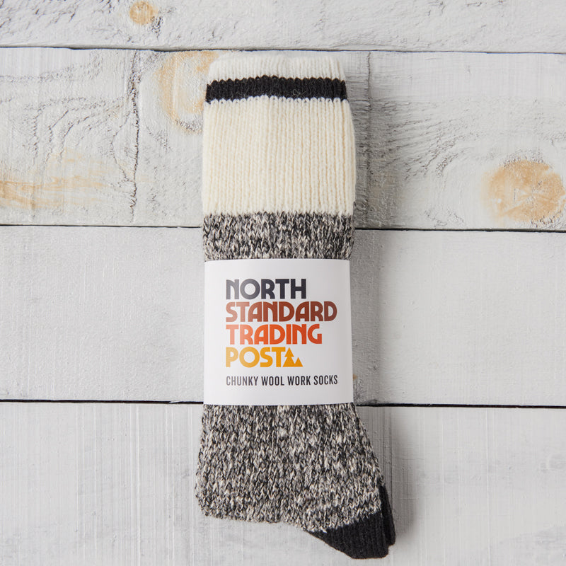 Chunky Wool Work Sock - Charcoal with Black Stripe