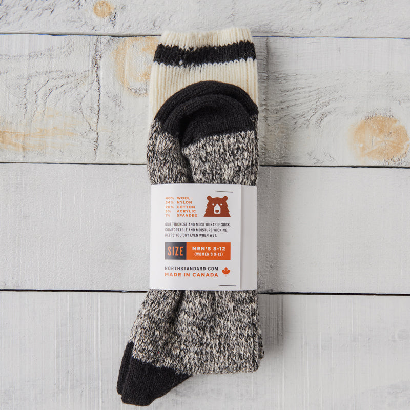 Chunky Wool Work Sock - Charcoal with Black Stripe