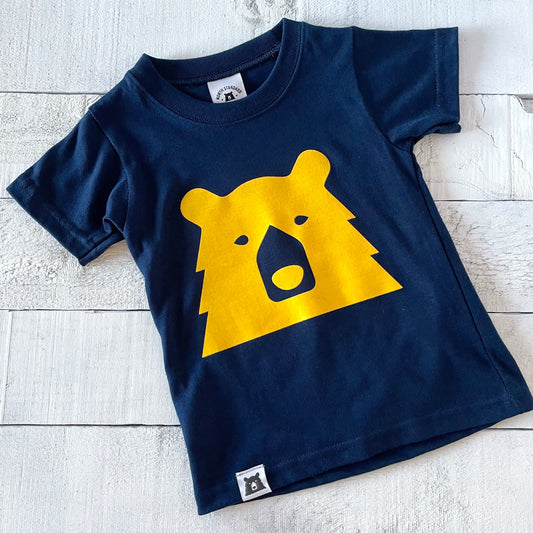 Kids Big Bear Tee - Navy with Golden Yellow