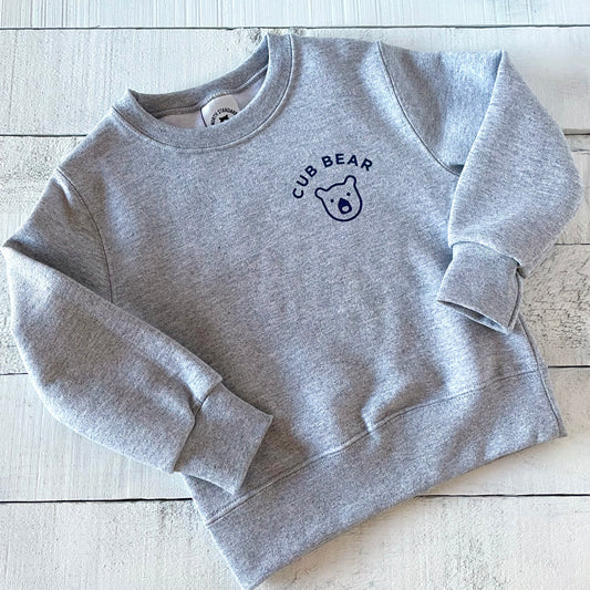 Kids Cub Bear Crew Sweat - Grey Marl with Navy