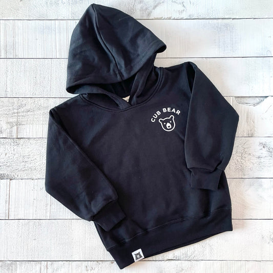 Kids Cub Bear Pop Over Hoodie - Black with White