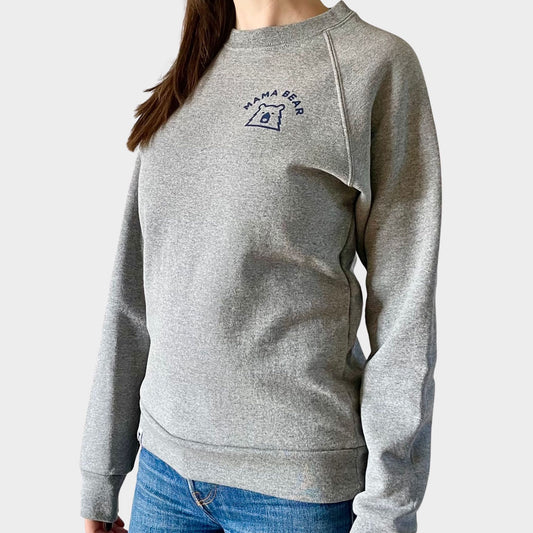 Mama Bear Crew Sweatshirt - Grey Marl with Navy