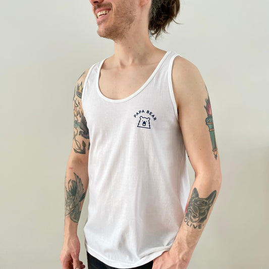 Papa Bear Tank - White with Navy