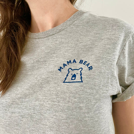 Mama Bear Tee - Heather Grey with Navy