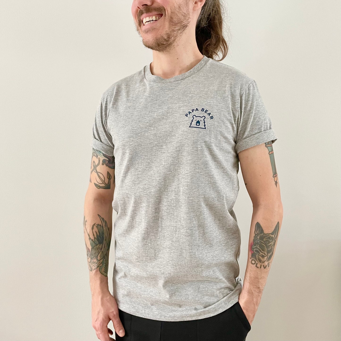 Papa Bear Tee - Heather Grey with Navy