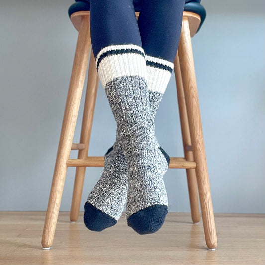 Chunky Wool Work Sock - Charcoal with Black Stripe