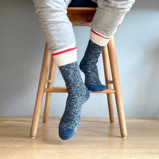 Chunky Wool Work Sock - Navy with Red Stripe