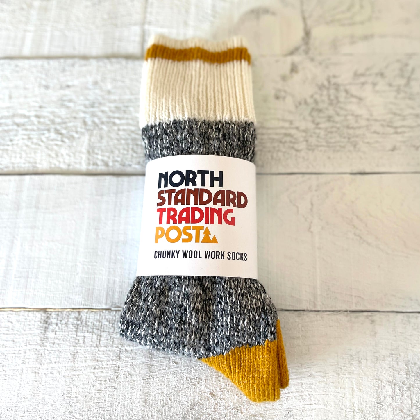 Chunky Wool Work Sock - Charcoal with Mustard Stripe