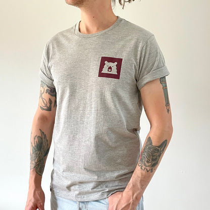 Framed Bear Tee - Heather Grey with Maroon