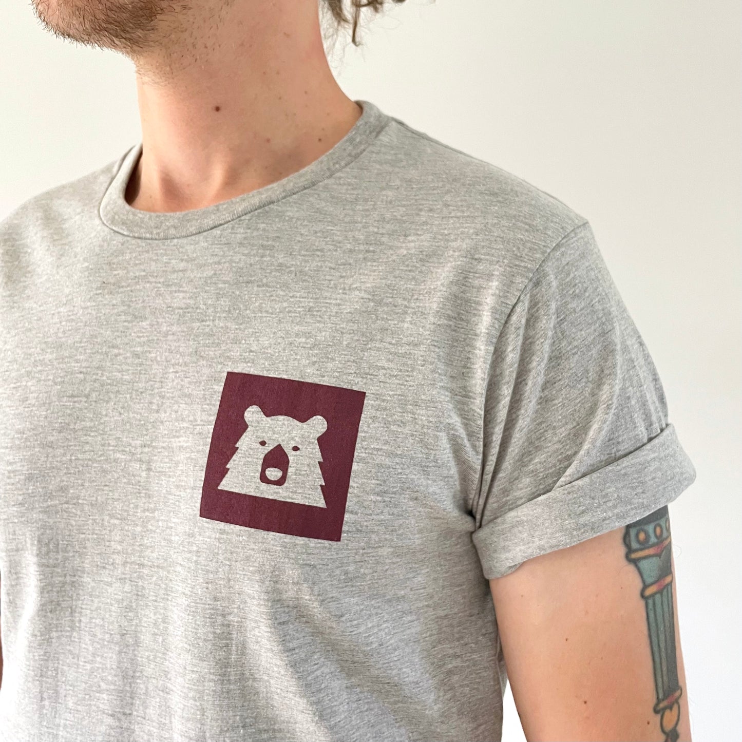 Framed Bear Tee - Heather Grey with Maroon