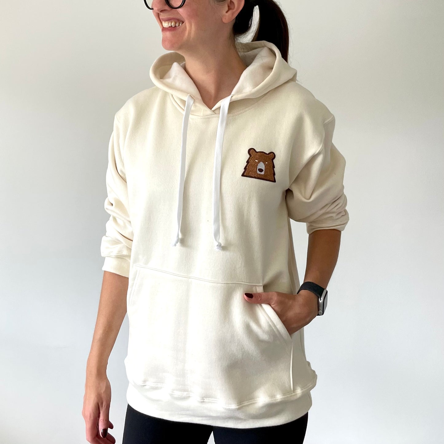Fuzzy Bear Pop Over Hoodie - Cream