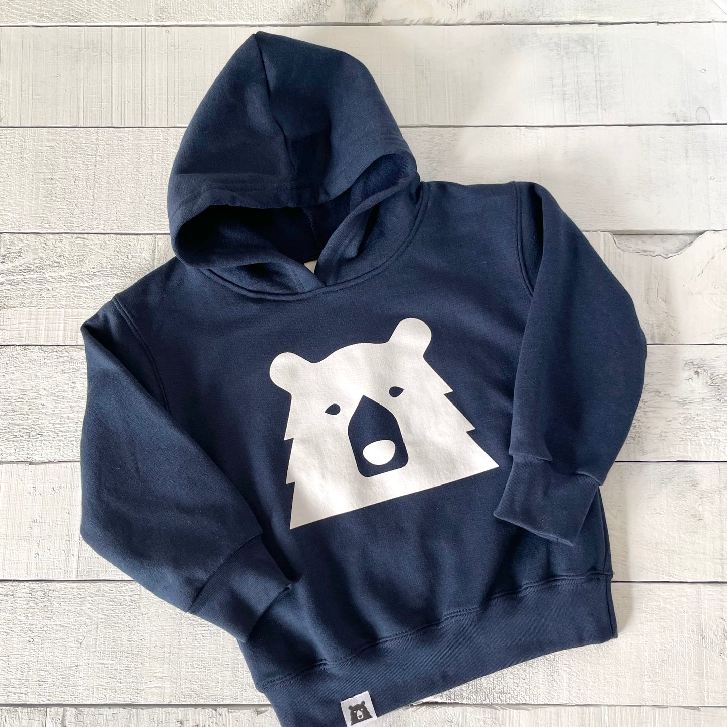 Kids Big Bear Pop Over Hoodie - Navy with White