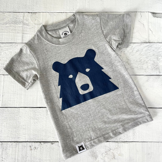 Kids Big Bear Tee - Heather Grey with Navy