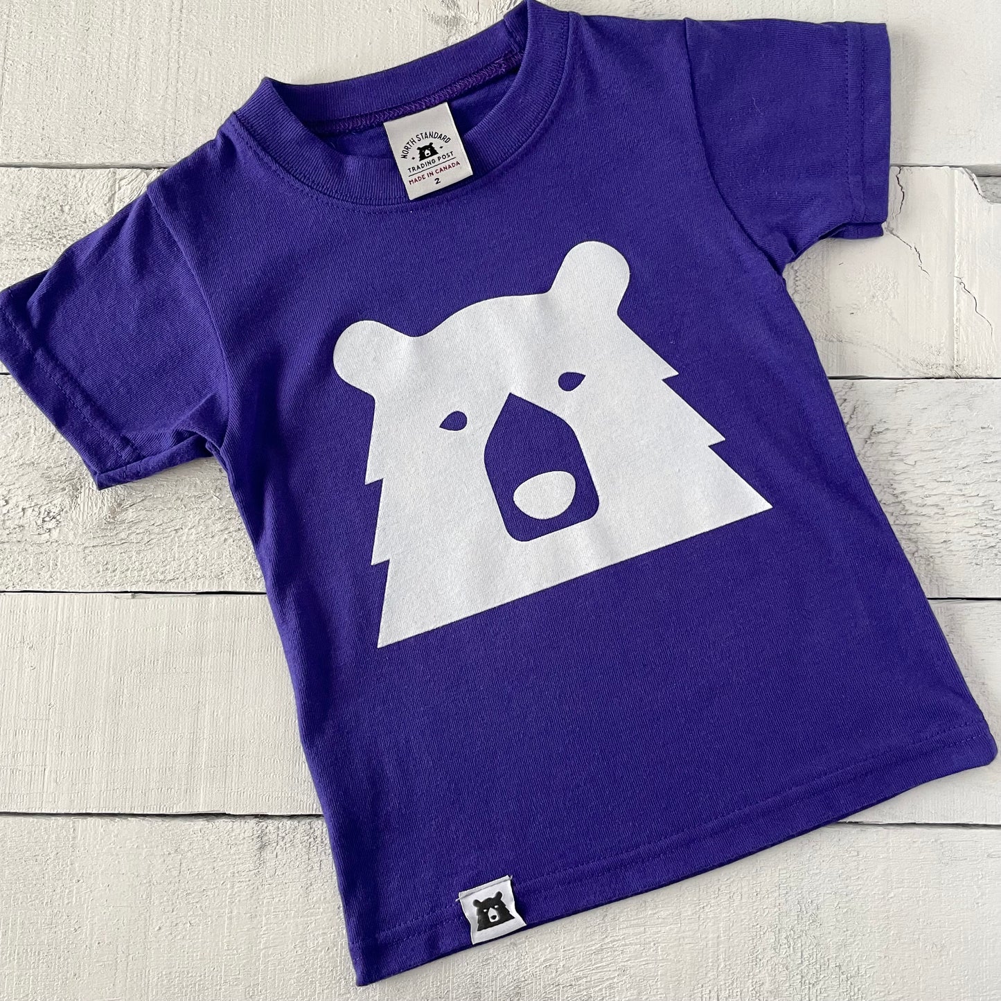 Kids Big Bear Tee - Purple with White
