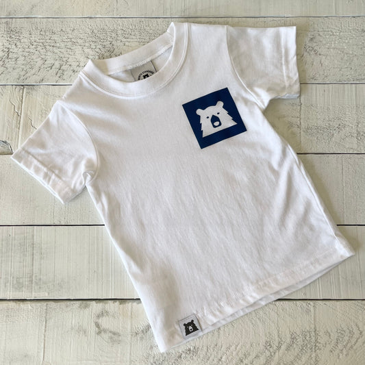 Kids Framed Bear Tee - White with Navy