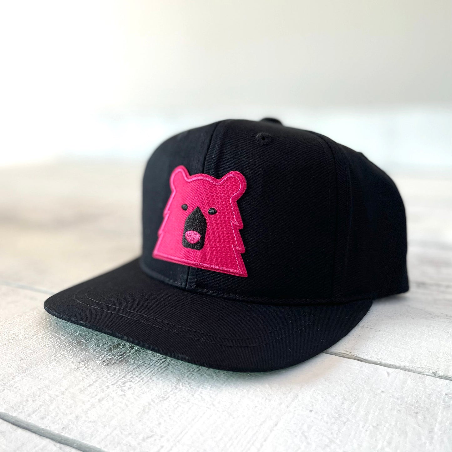 Kids Snapback - Black with Hot Pink Bear