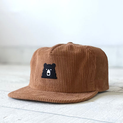 Unstructured Cord Snapback - Camel with Lil Black Bear