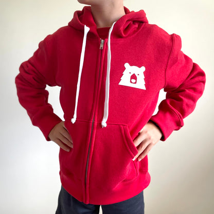 Kids Mascot Zip Up Hoodie - Red with White