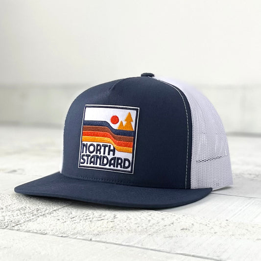 Mesh Poplin Hat - Navy Front with Waves