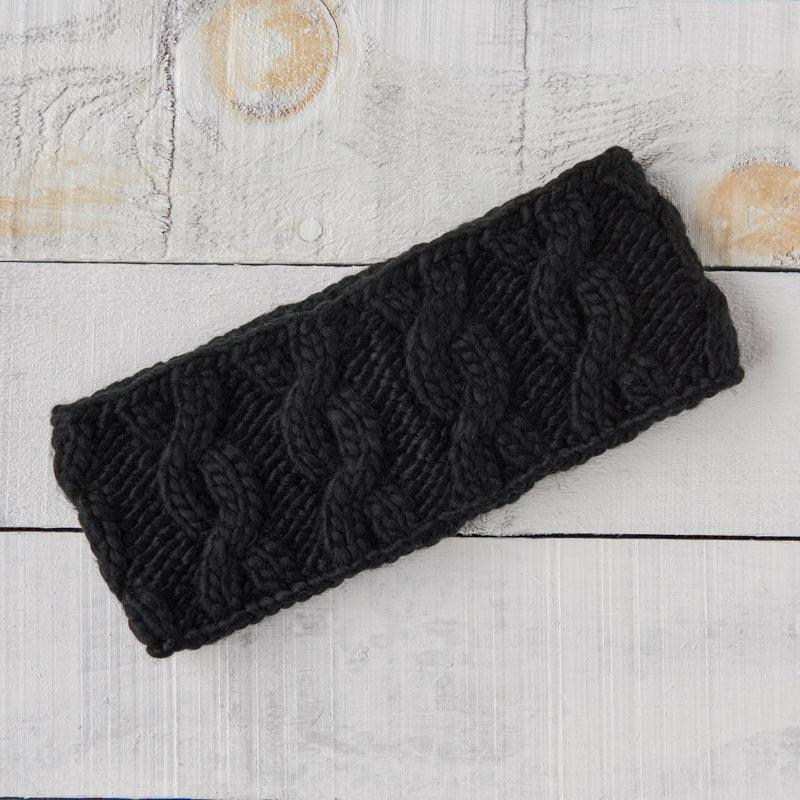 Chunky Cable Knit Headband - Black