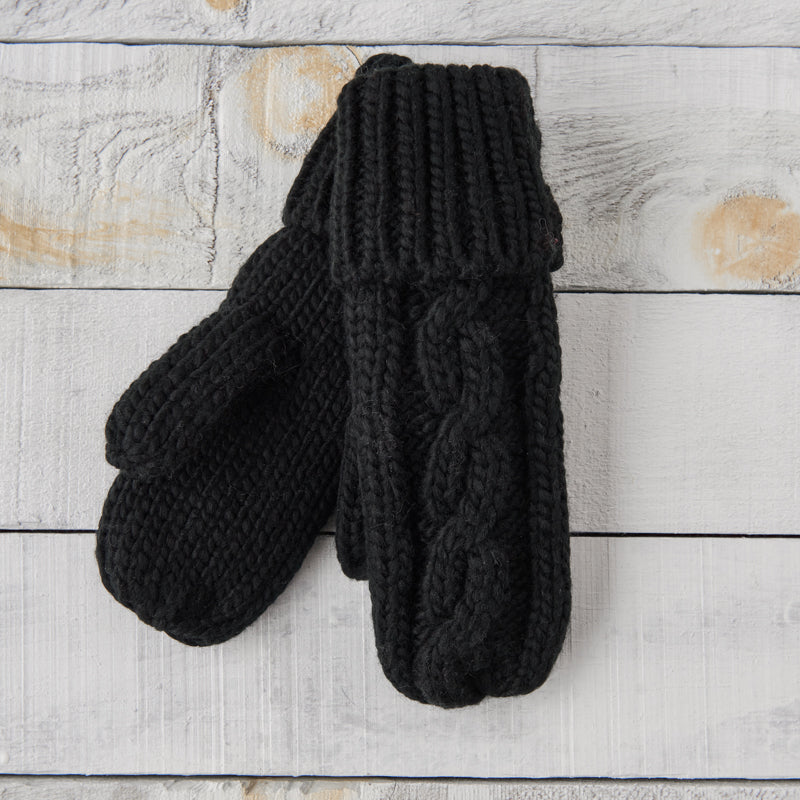 Chunky Cable Knit Mittens - Black