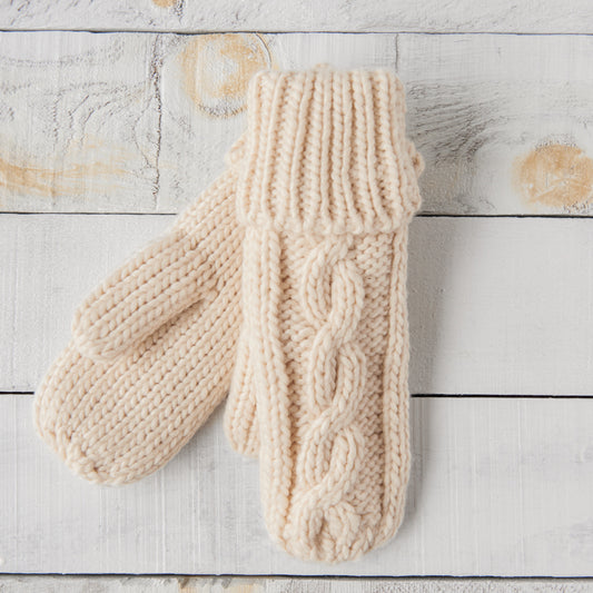 Chunky Cable Knit Mittens - Cream