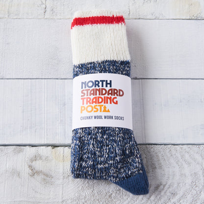 Chunky Wool Work Sock - Navy with Red Stripe
