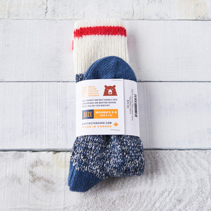 Chunky Wool Work Sock - Navy with Red Stripe