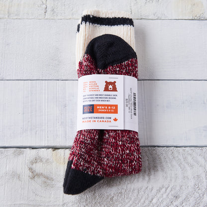 Chunky Wool Work Sock - Red with Black Stripe