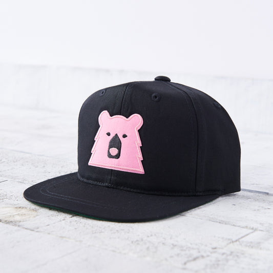 Kids Snapback - Black with Pink Bear