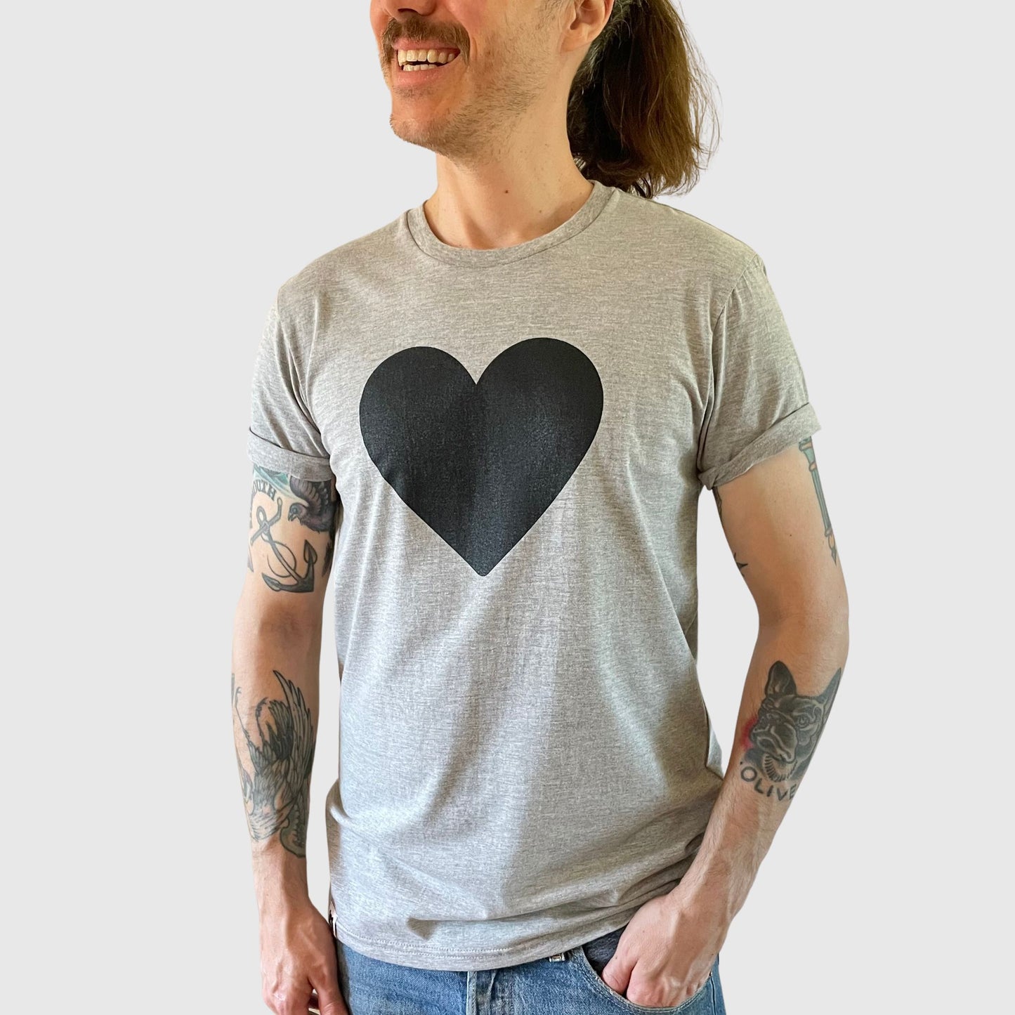 Heart Tee - Heather Grey with Black