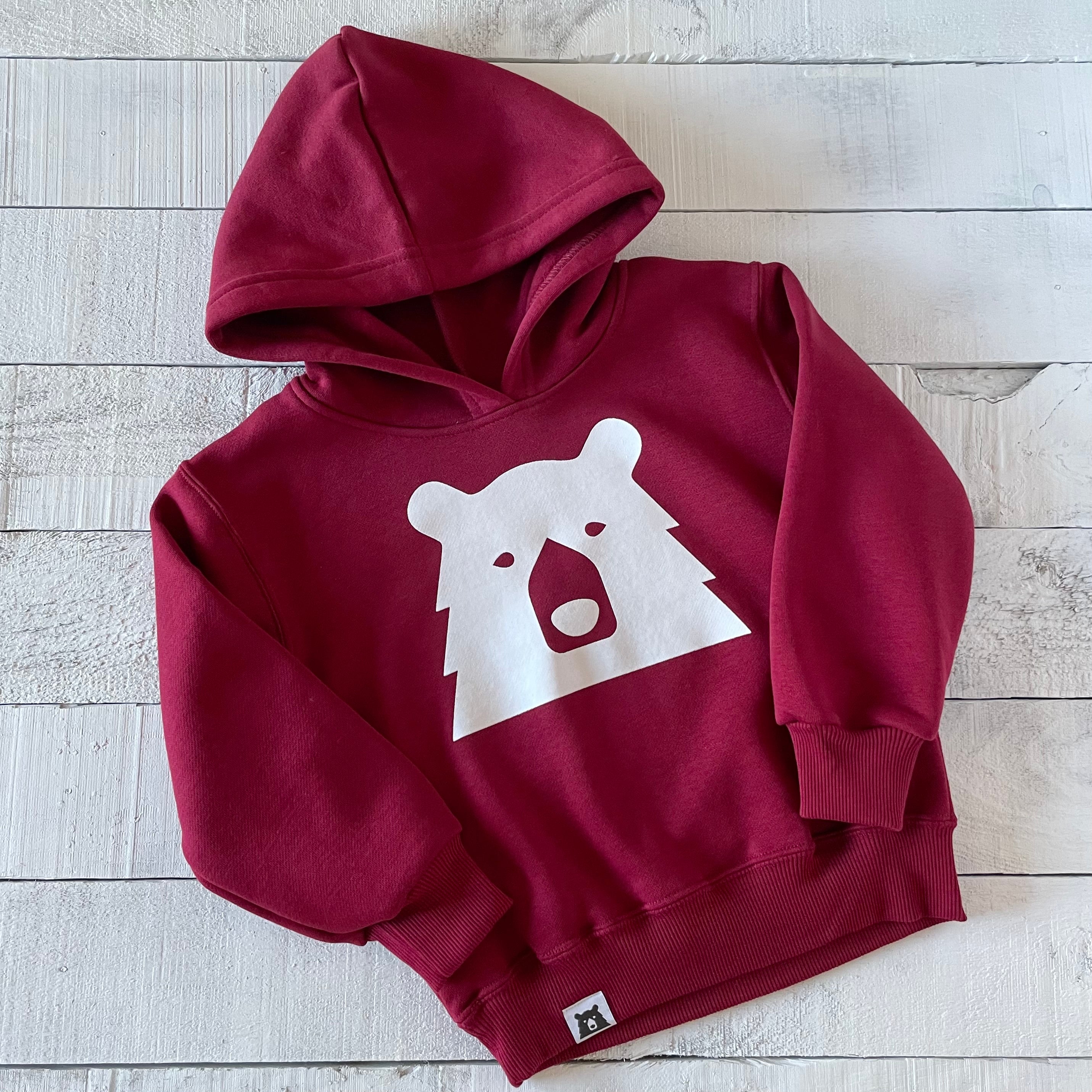 Kids Big Bear Pop Over Hoodie Maroon with White 2