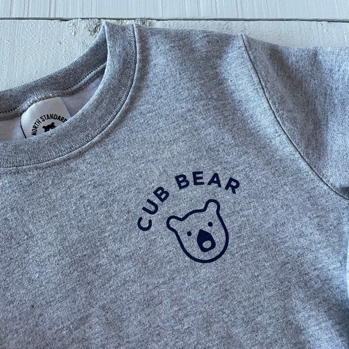 Kids Cub Bear Crew Sweat - Grey Marl with Navy