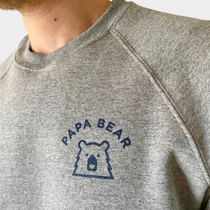 Papa Bear Crew Sweatshirt - Grey Marl with Navy