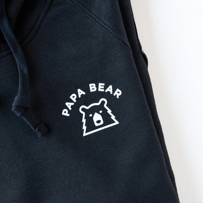 Papa Bear Pop Over Hoodie - Black with White