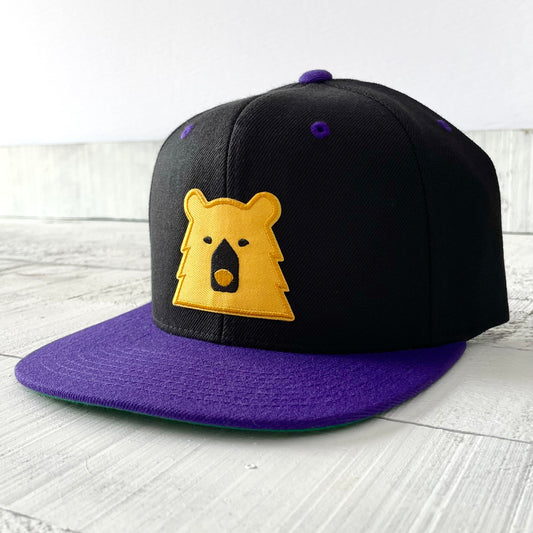 Snapback - Black/Purple with Golden Yellow Bear